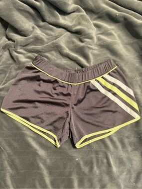 adidas Women's charcoal Athletic Shorts with neon green and white Trim